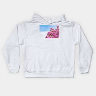 Vibrant Pink Rhododendron Blossoms and Blue Sky Kids Hoodie